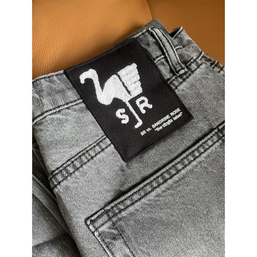 NWT Free People x Sandrine Rose Black Destroyed Rain Straight Leg Jeans Size 26 - Picture 7 of 8